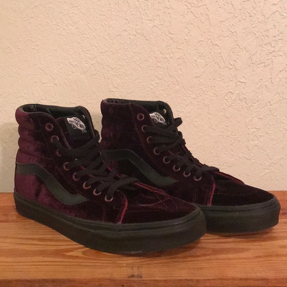 burgundy velvet high top vans